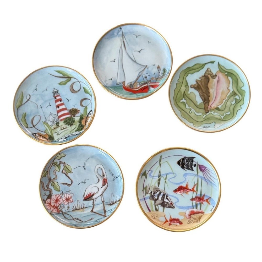 Kaiser Elyse Bahama Islands Porcelain Mini Plate Set 5 Lighthouse Sailboat 4"